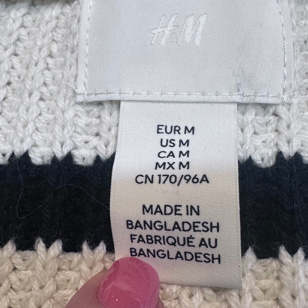 H&M Striped Knit Cardigan Cream Black V Neck Button Front Long Sleeve Women M - Picture 4 of 10